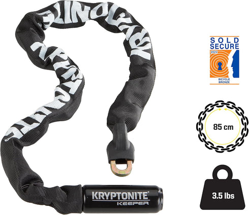 Kryptonite Keeper 785 Bike Chain Lock, 2.8 Feet Long Heavy Duty Anti-Theft Lock with Keys