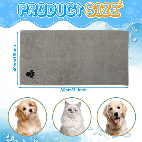 Chumia 4 Pack Absorbent Pet Grooming Towels, Soft Microfiber Quick Drying Dog Bath Towels (Gray, 16 x 31 Inch)