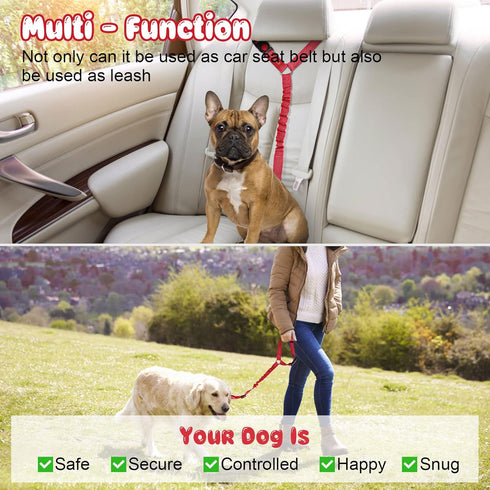 BWOGUE 2 Packs Dog Cat Safety Seat Belt Strap - Adjustable Nylon Fabric Restraints for Vehicle Seatbelts Harness