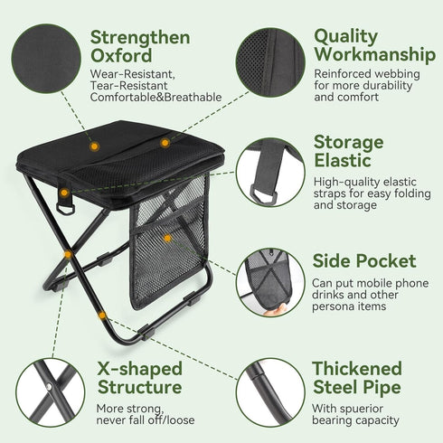 Zghncslong backpack 250 lbs Portable foldable stool, Camping Chair, with dual storage pockets and side pockets Compact