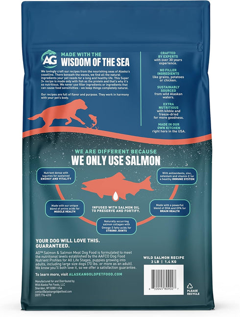 Wild Salmon SUPER3+ Dry Dog Food, High-Protein Blend with Freeze-Dried Raw Salmon, 3-lbs