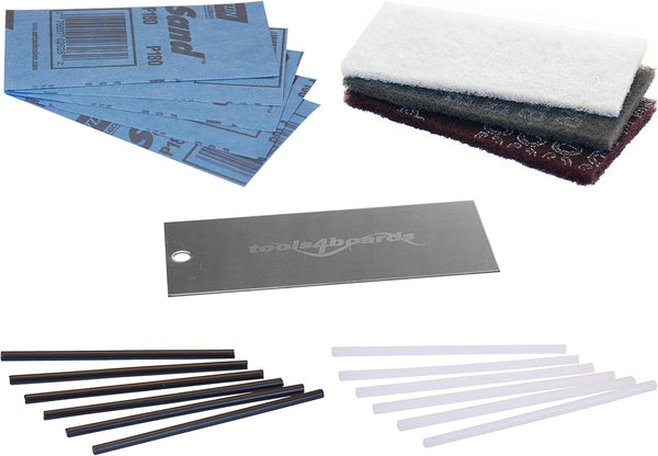Tools4Boards Ski & Snowboard P-TEX Base Repair Kit, 12 pcs Ptex + 5 pcs Structure Sandpaper + 3 Brite Abrasive Pads +