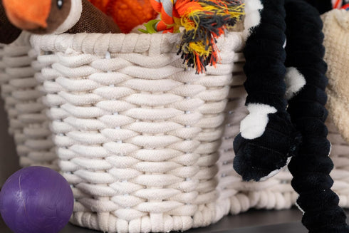 Dog Toy Basket - Handmade Dog Toy Bin, Dog Bone Shaped Basket for Toys, Dog Storage Organizer, Cat Toy Box, 17x13in Dog