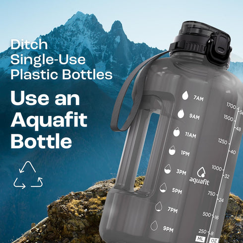 64 oz 2in1 AQUAFIT Half Gallon Water Bottle with Time Marker - Straw & Chug Lid - BPA Free Gym Water Bottle with Straw
