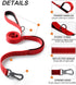 TwoEar 5FT 1IN Strong Red Dog Leash with 2 Padded Handles, Traffic Handle for Extra Control, Reflective Walking Lead.