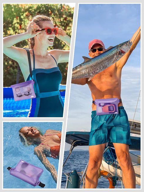 HEETA 2 Pack Waterproof Pouch, Screen Touch Sensitive Dry Bag with Adjustable Waist Strap for Swimming, Fishing, Beach