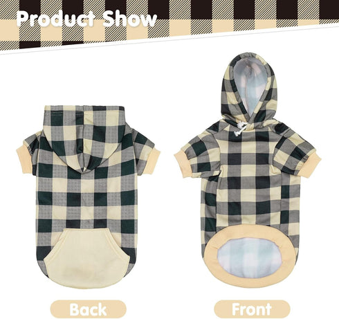 KOOLTAIL Plaid Dog Hoodie, Pet Clothes Sweater with Hat and Pocket for Small Medium Large Dogs, Soft Winter Coat
