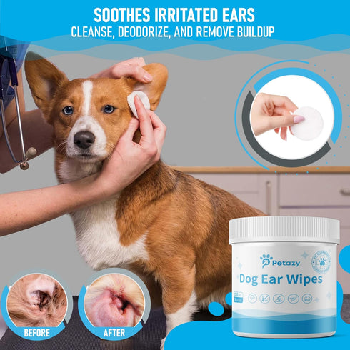 Unscented Dog Ear Wipes | Natural Cleaning Puppy Ear Wipes for Dogs | Remove Dirt Wax Itch Odor | 125 XL Pcs