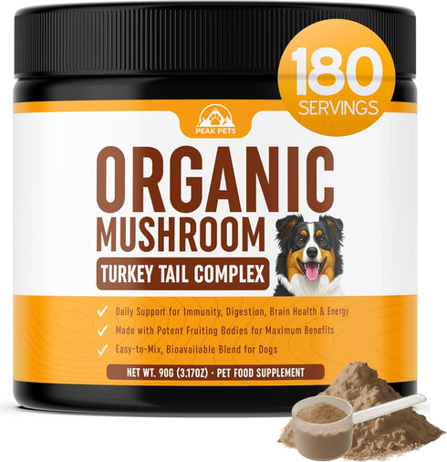 Peak Pets Mushroom Supplement Powder for Dogs (90g) Organic Mushroom Complex with Turkey Tail
