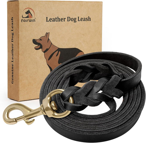 FAIRWIN Leather Dog Leash 6 Foot - Braided Military Grade Heavy Duty for Large Medium Small Dogs Training and Walking