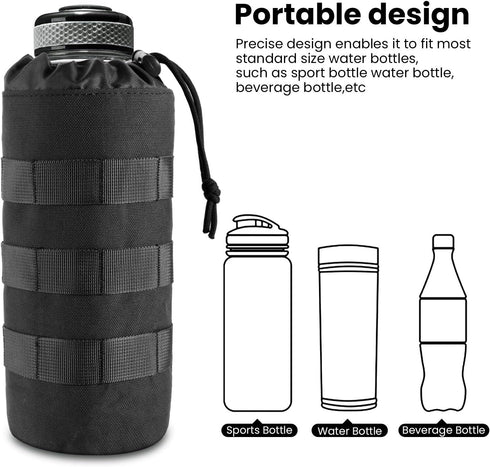 FRTKK Tactical MOLLE Water Bottle Pouch, Military Holder Bag with Drawstring Open Top & Mesh Bottom for Sports Travel