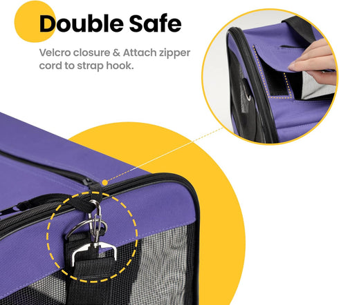 Soft-Sided Cat Carrier, Airline Approved Dog Carrier with Inner Safety Leash for Small-Medium Pets (Purple M)
