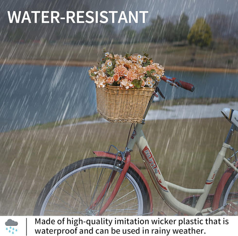 GRANNY SAYS Large Wicker Bike Basket with Accessories, Waterproof Front Bicycle Basket with Handles for Adult Bikes