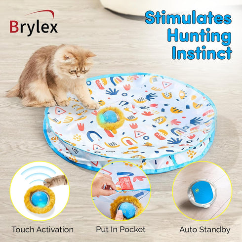 28" Brylex Interactive Cat Toys, Motion-Activated Rolling Ball with Play Mat, Automatic Hide-and-Seek Game, Fast & Slow