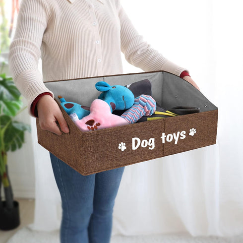 PET ARTIST Sturdy Collapsible Dog Toy Storage Basket with Handles - Large Dog Toy Box Bin for Chew Toys, Clothes, Brown