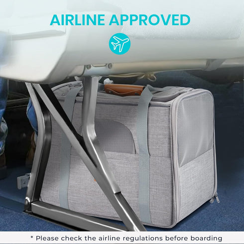 Morpilot Portable Cat Carrier, Soft-Sided for Medium Cats and Puppies up to 15lbs, Airline Approved, Light Gray