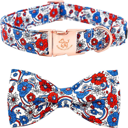 Independence Day Dog Collar with Bowtie, Adjustable Soft Patriotic 4th of July Holiday Gift for Small Dogs