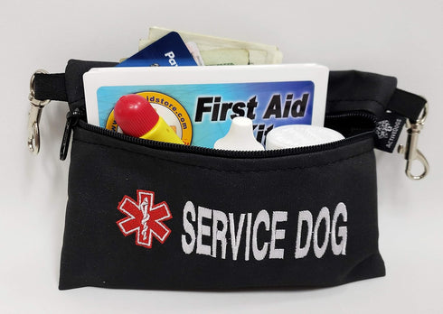 ActiveDogs Service Dog Large Clip-On Embroidered Accessory Pouch w/Medical Alert Sign for K9 Harness Belt Loops, Vests - 7" x 5" Zipper Bag