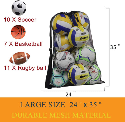 Heavy Duty Mesh Ball Bag, Drawstring Sport Equipment Storage for Basketball, Soccer, Swimming Gear