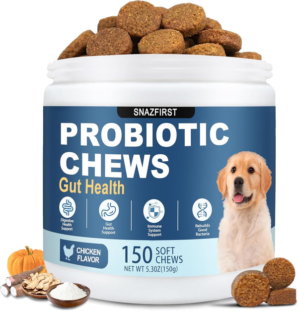 SnazFirst Probiotics for Dogs, Dog Probiotics Chews for Digestive Health & Gut Health,