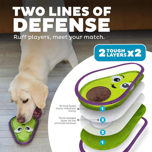 Outward Hound Tough Skinz Durable Squeaky Dog Toy, Medium Avocado Green with Two Tough Layers
