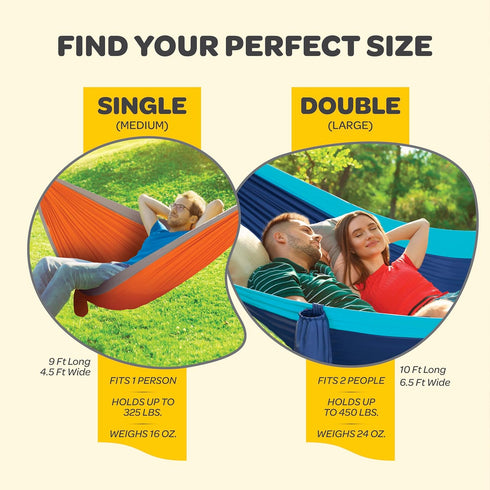 Hammock 500 lb Hammock Travel/Backpacking/Beach/Backyard Durable Capacity, Nylon Camping Chair - Double or Single Sizes