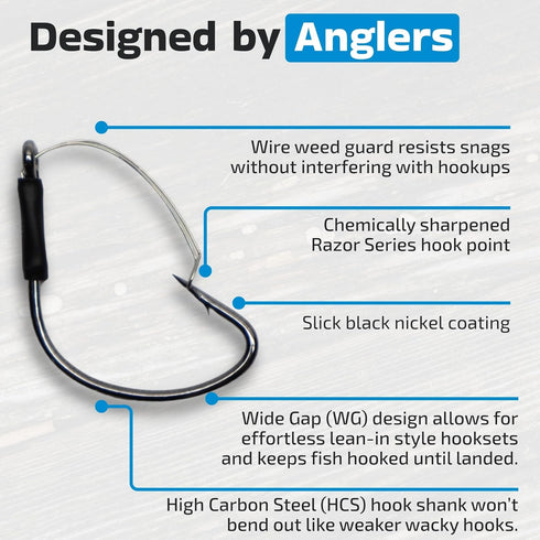 Harmony Fishing - Razor Series Wacky Weedless WG Hooks - The Ultimate Bass Fishing Hooks for The Wacky Rig & Neko Rig