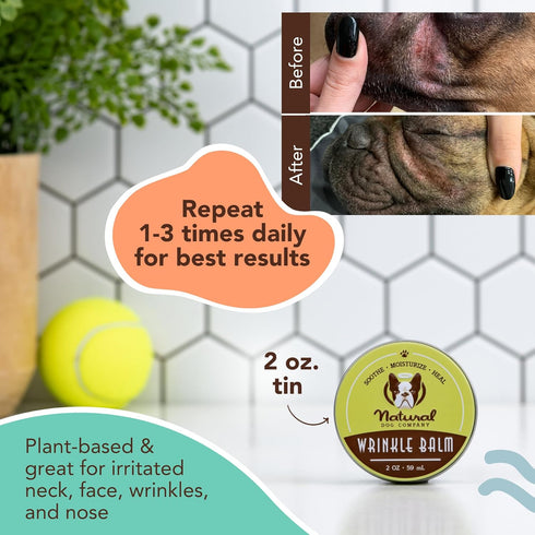 Natural Dog Company Wrinkle Balm, 2 oz. Tin, Dog Lotion for Dry Itchy Skin, Cleans Wrinkles, Yeast Infection Treatment