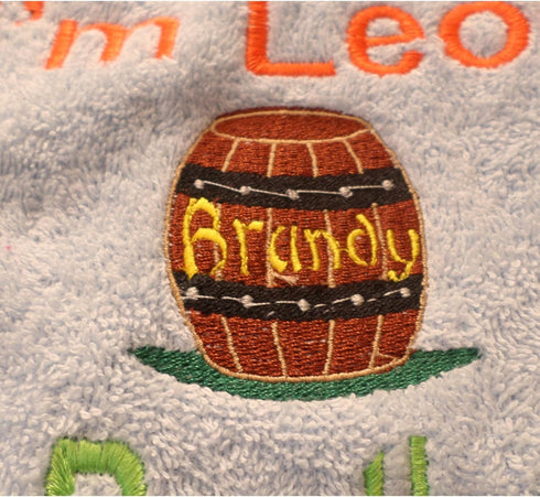 Unique Personalized Saint Bernard Bib with own Name and Brandy Barrel Embroidered Full Colour - Choose bib & Embroidery