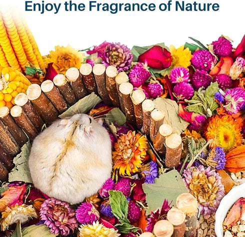 Sukh 150G Hamster Bedding - Flowers & Herbs for Odor Control and Hamster Habitat Decor