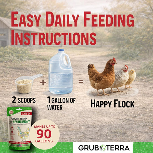 180 GrubTerra Hen Harmony All-in-One Chicken Electrolytes for Water with Probiotics & Prebiotics, Daily Gut Supplement