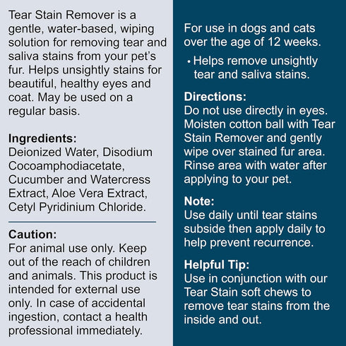 Tear Stain Remover for Dogs and Cats - 4 oz Solution to Dissolve Eye Buildup, Reduces Staining with Aloe Vera