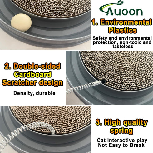 3 1 AUOON Cat Scratcher Toy with Ball Track - in Interactive Cat Toy, Cat Scratch Pad with Cat Ball Toy and Plush Cat