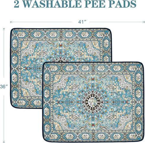 Qeils Washable Pee Pads for Dogs, 2 Pack - Reusable 36"x41" Super Absorbent Leakproof Training Pads