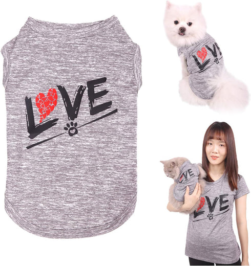 Dog Shirts Love Puppy Shirt Mommy Dad, Sleeveless Vest T-Shirt for Dogs Cats, Apparel (Large, Grey-Pet)