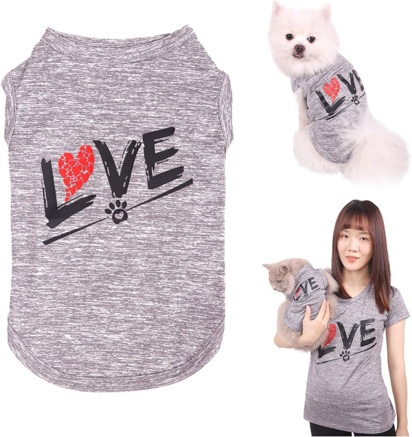 Dog Shirts Love Puppy Shirt - Sleeveless Vest T-Shirt for Dogs, Apparel for Cats Mom Sport Outfits (X-Small, Grey-Pet)