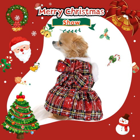 Dog Sweater Dress for Small Dogs, XX-Small, Red Plaid Winter Outfit for Chihuahua Yorkie Teacup