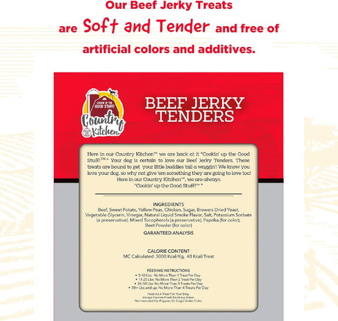 Country 32 oz Kitchen Beef Jerky Tender Dog Treats, Made with Real Beef, High Protein, Low Fat, No Artificial Colors