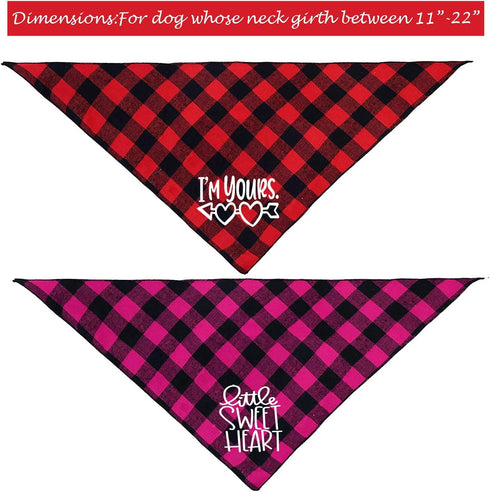 Pack of 2 Dog Bandana, Valentines Day Reversible Buffalo Plaid Triangle Bibs Pet Scarf