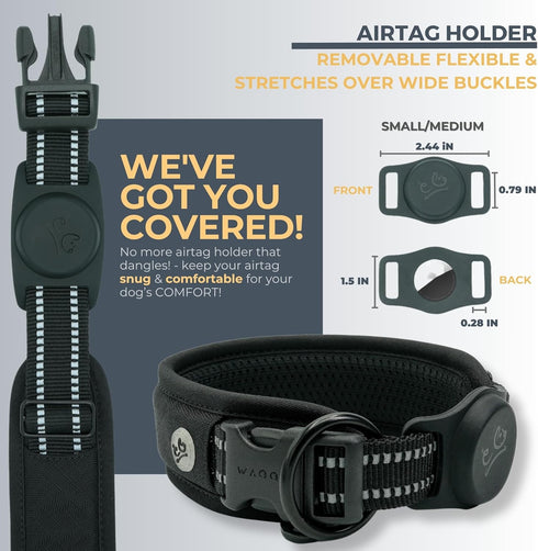 Airtag Dog Collar, Premium Holder with Adjustable Heavy Duty 3M Reflective No Chafing Ultra Soft Air Mesh for Small