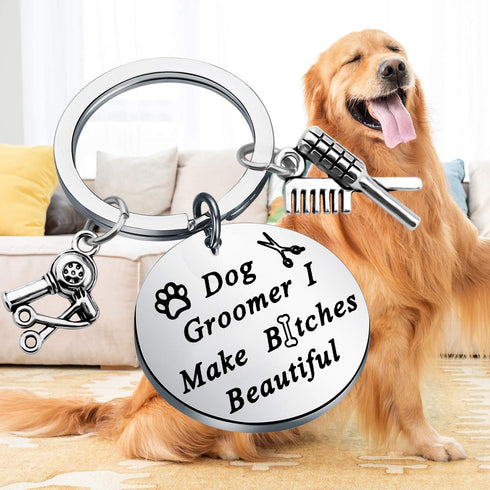 LQRI Dog Groomer Gift Keychain I Make Bitches Beautiful Hair Stylist Pet Grooming Jewelry