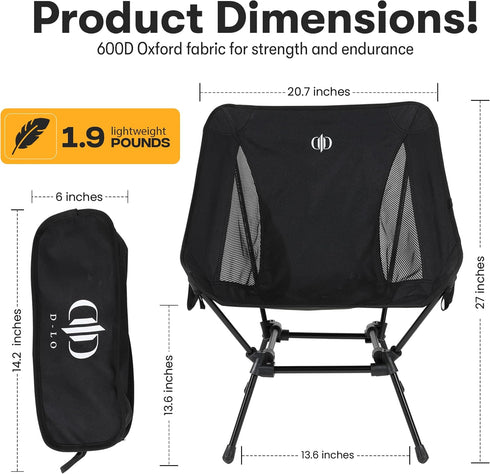 Generic 600D 7075 D-LO Ultralight Camping Chair - Black - Upgraded Dual Pocket - High Strength Oxford Fabric - Aluminum