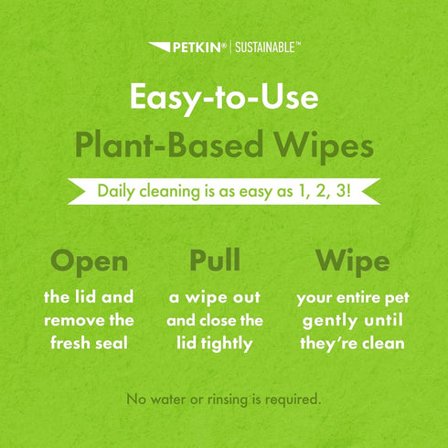 Petkin Plant-Based PetWipes - 100 Wipes, 4 Pack, Biobased, Thick Wipes for Dogs & Cats, Cleans & Conditions