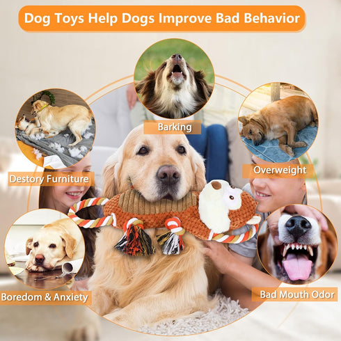 Rope-Infused Squeaky Dog Toys for Large Dogs, Interactive Tug of War Plush Chew Toys for Small, Medium, and Big Dogs