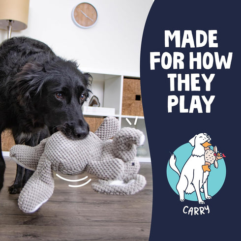 goDog Checkers Elephant Tough Plush Toy with Chew Guard Technology, Durable Checkered Fabric & Squeaker for Active