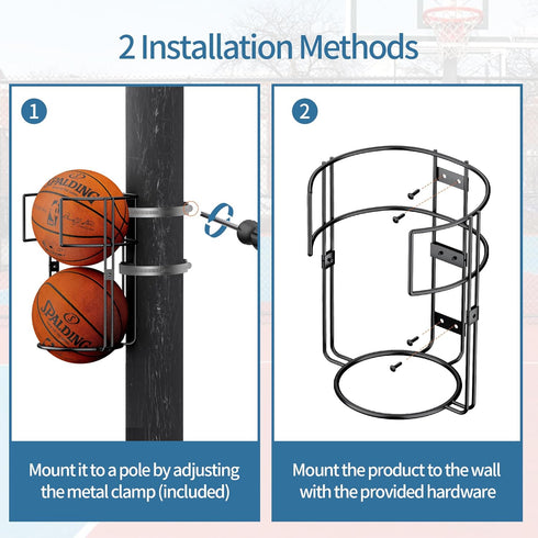 Vertical Ball Rack, Durable Wall Mount Ball Holder for Garage, Indoor or Outdoor Basketball Storage Organizer for 2