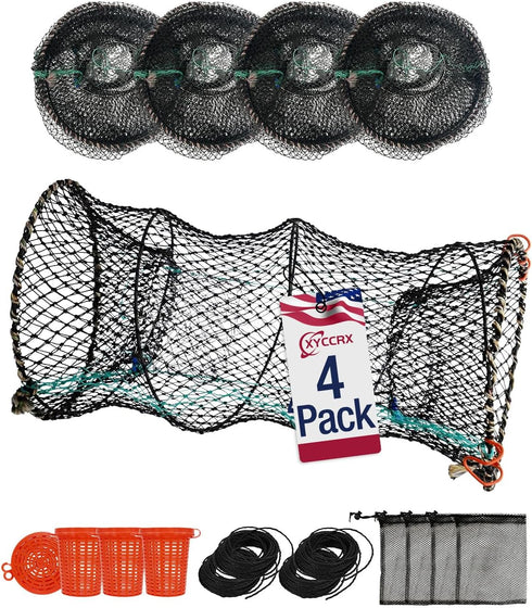 XYCCRX 4Pack Crawfish Trap, Minnow Trap, Collapsible Fish Trap - Foldable Mesh Fishing