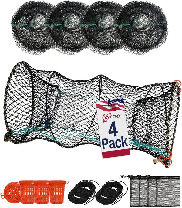 XYCCRX 4Pack Crawfish Trap, Minnow Trap, Collapsible Fish Trap - Foldable Mesh Fishing