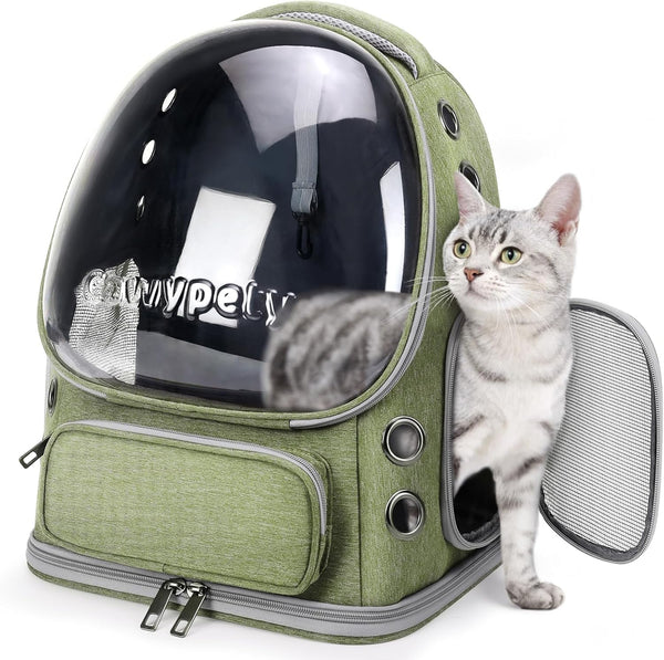 Cat Backpack Carrier - Breathable Bubble Pet Carrier for Small Dogs & Kitties up to 15lbs, Transparent & Foldable