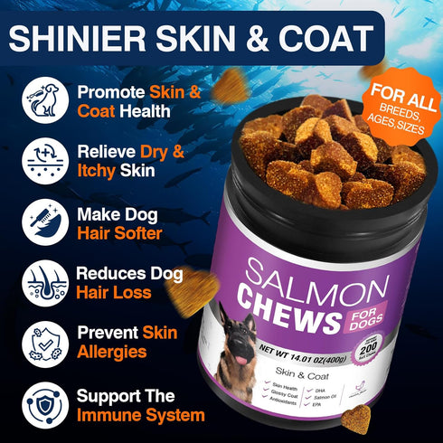 3 200 Omega Skin and Coat Supplement for Dogs Chews Dog Fish Oil Supplements with EPA & DHA Fatty Acids Dry Skin Relief